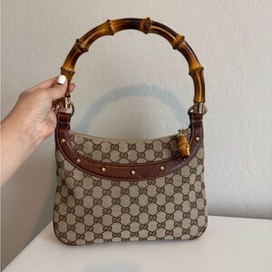 Gucci Bamboo Handle Canvas Anita Handbag